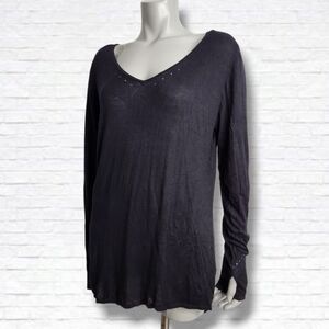 Lululemon Black Sheer Laser Cut V Neck Wool Blend Sweater Size M